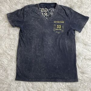 G-Star Raw T Shirt Size Medium Gray Acid Wash V Neck
